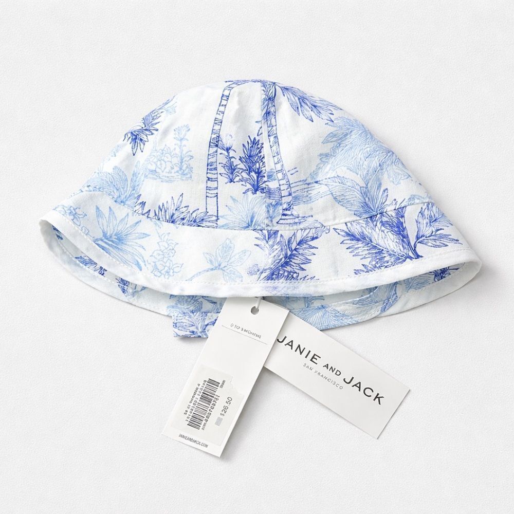 Janie and Jack 101091001 Light Blue Palm Toile sun hat size 0-3 months NWT